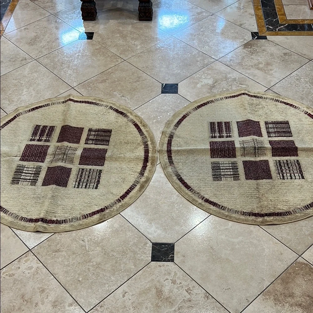 Round Beige and Brown Patterned Rugs